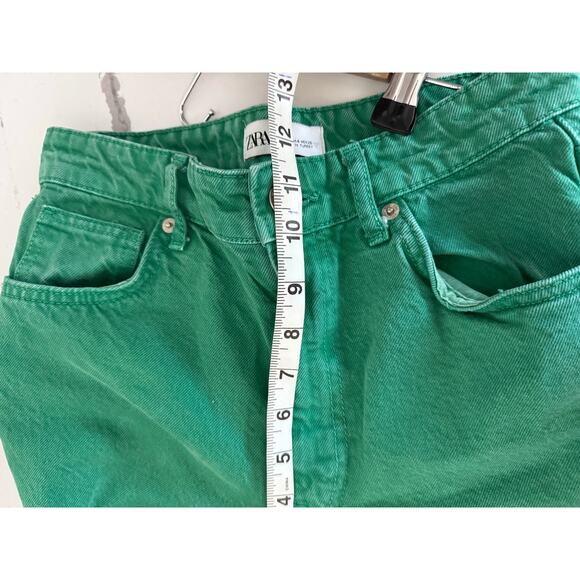 Zara High Rise Straight Leg Fray Hem Green Denim Pants Jeans Size 4 - Picture 6 of 11
